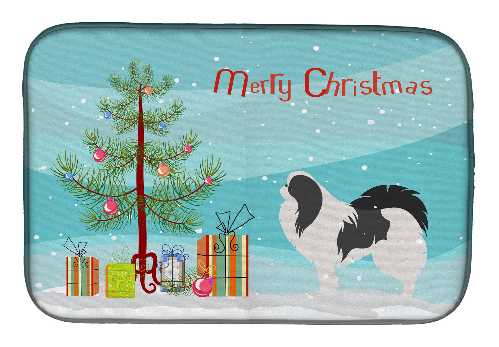 Japanese Chin Merry Christmas Tree Dish Drying Mat Absorbent Dish Drying Mat Pad for Kitchen Counter Dish Drainer Mat for Countertop, 14 x 21", Multicolor