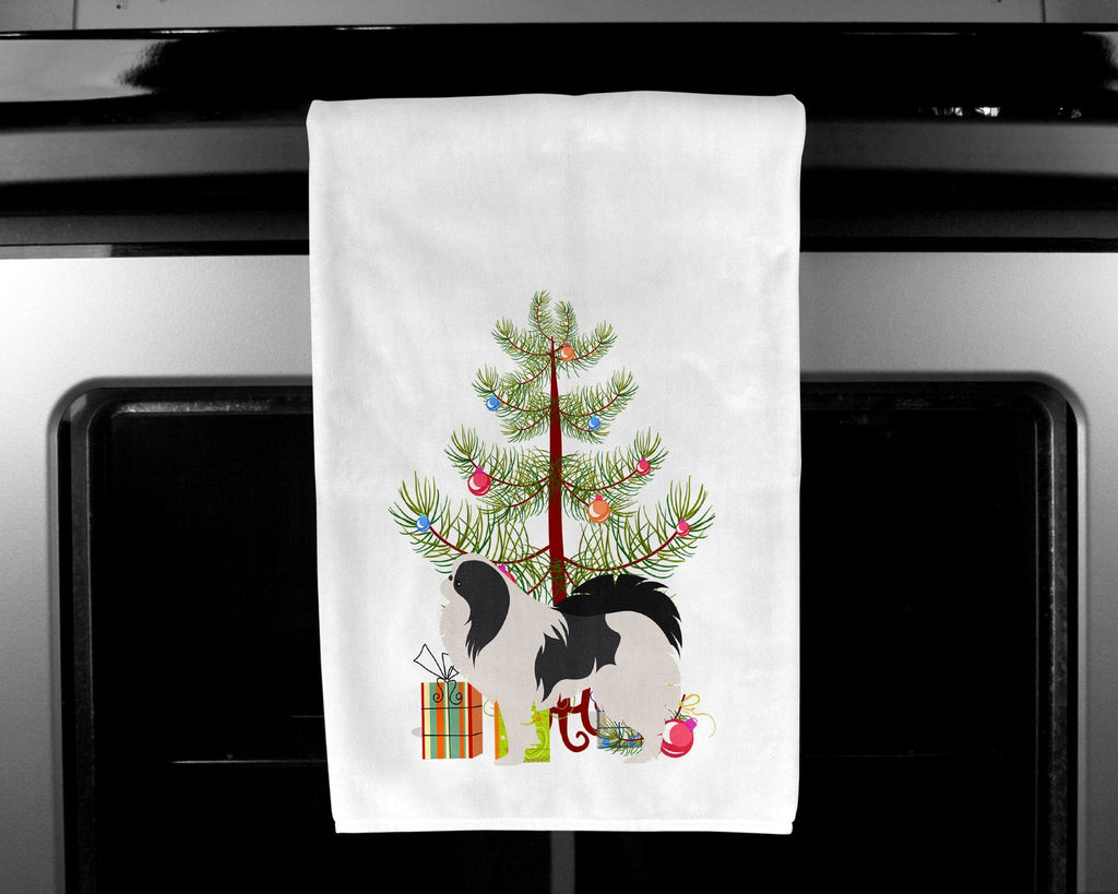 Japanese Chin Merry Christmas Tree Kitchen Towel Set of 2 White Dish Towels Decorative Bathroom Hand towel for Hand, Face, Hair, Yoga, Tea, Dishcloth, 19 X 28", White