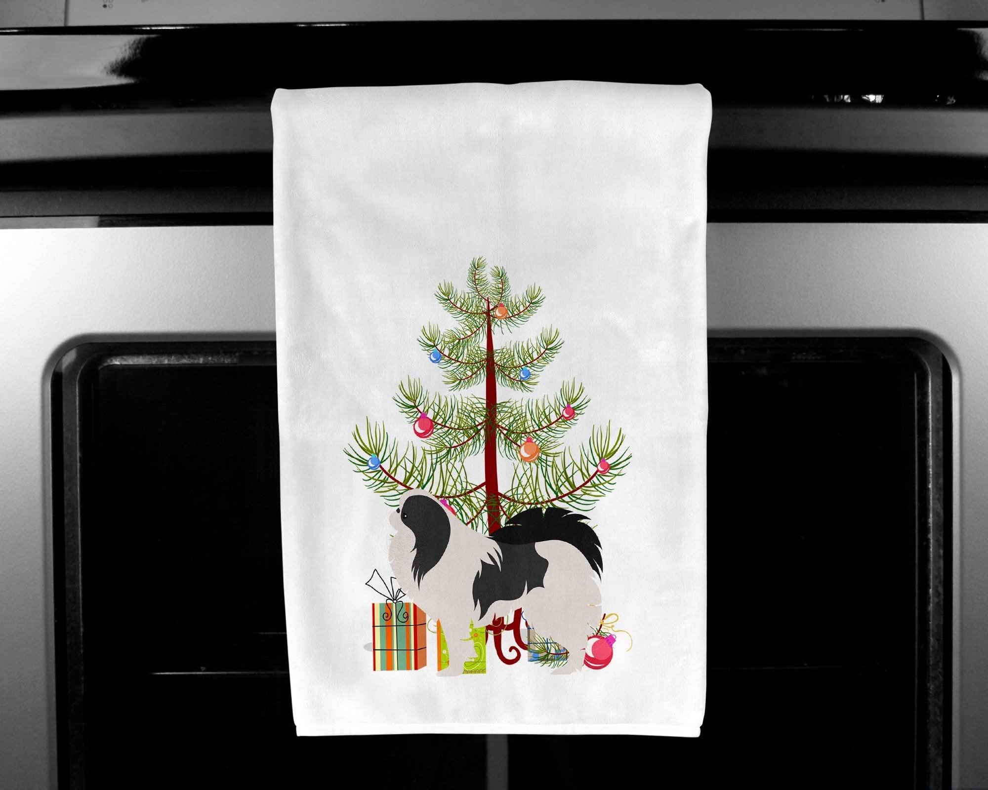 Japanese Chin Merry Christmas Tree Kitchen Towel Set of 2 White Dish Towels Decorative Bathroom Hand towel for Hand, Face, Hair, Yoga, Tea, Dishcloth, 19 X 28", White