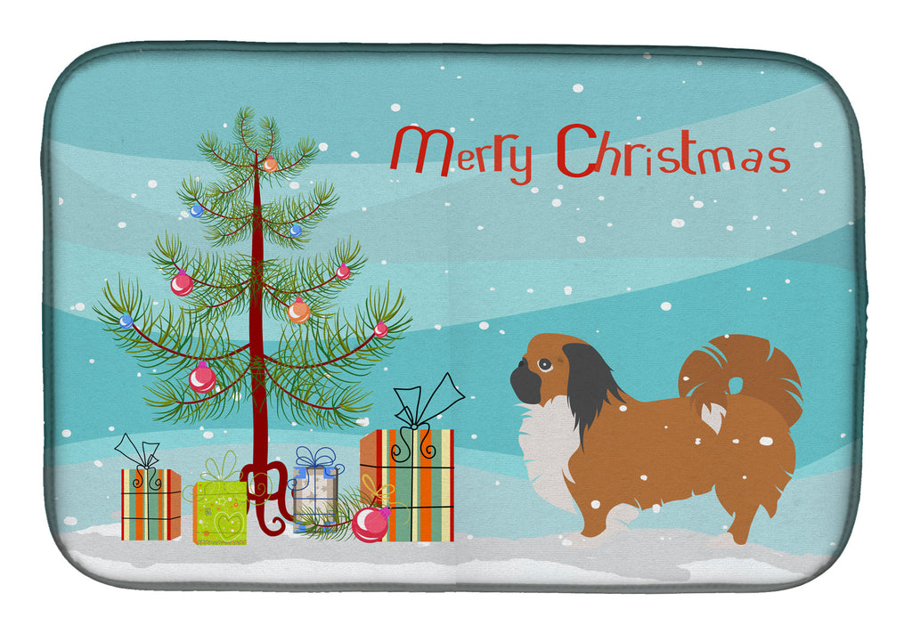 Pekingese Merry Christmas Tree Dish Drying Mat Absorbent Dish Drying Mat Pad for Kitchen Counter Dish Drainer Mat for Countertop, 14 x 21", Multicolor
