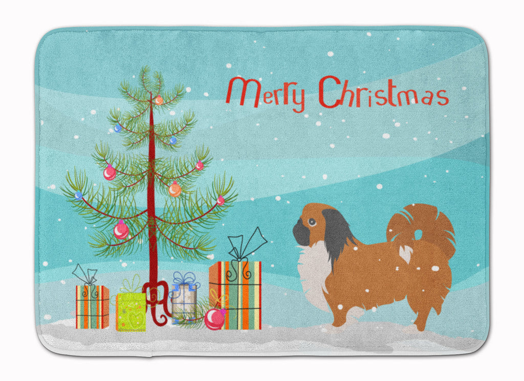 Pekingese Merry Christmas Tree Memory Foam Kitchen Mat Machine Washable Anti-Fatigue Cushion Comfort Bath or Kitchen Rug