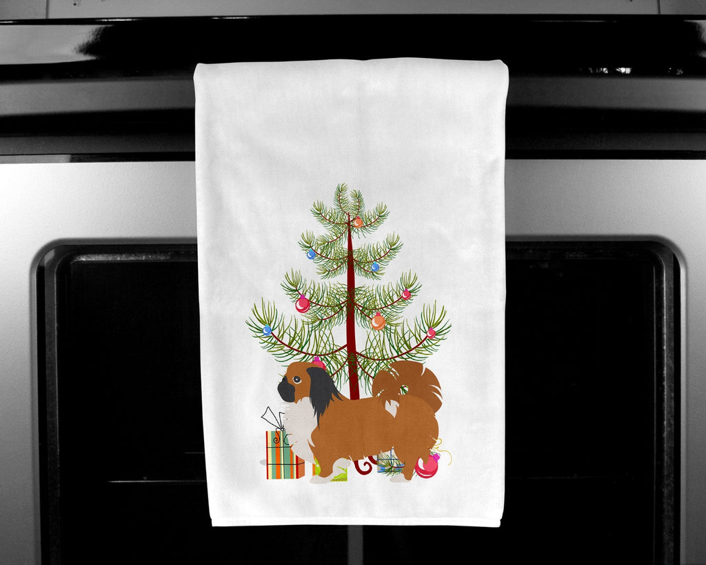 Pekingese Merry Christmas Tree Kitchen Towel Set of 2 White Dish Towels Decorative Bathroom Hand towel for Hand, Face, Hair, Yoga, Tea, Dishcloth, 19 X 28", White