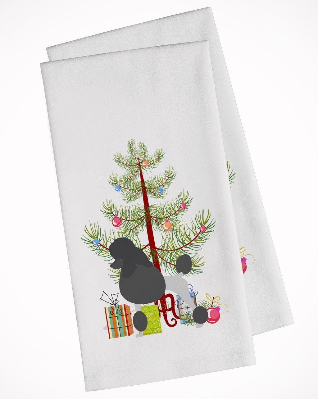 Poodle Merry Christmas Tree Kitchen Towel Set of 2 White Dish Towels Decorative Bathroom Hand towel for Hand, Face, Hair, Yoga, Tea, Dishcloth, 19 X 28", White