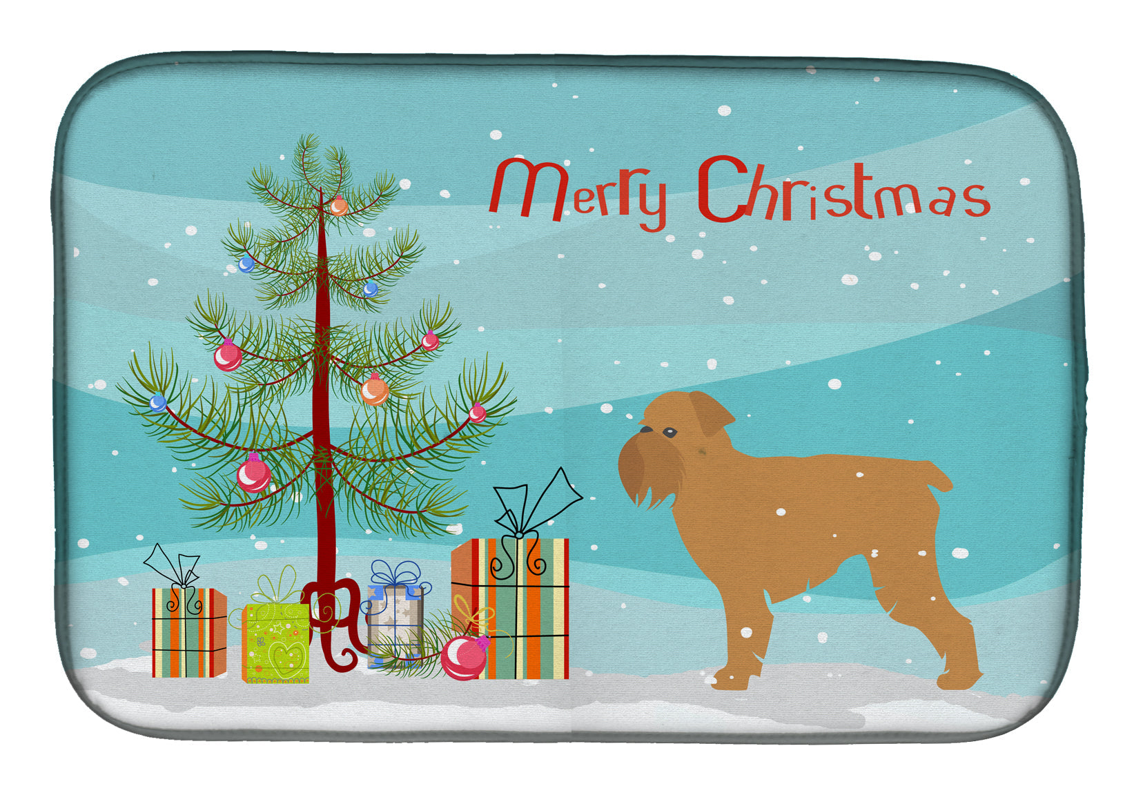Brussels Griffon Merry Christmas Tree Dish Drying Mat Absorbent Dish Drying Mat Pad for Kitchen Counter Dish Drainer Mat for Countertop, 14 x 21", Multicolor