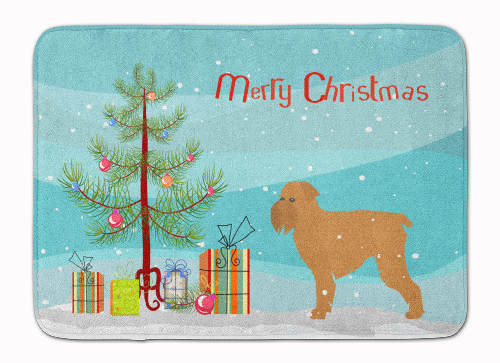 Brussels Griffon Merry Christmas Tree Memory Foam Kitchen Mat Machine Washable Anti-Fatigue Cushion Comfort Bath or Kitchen Rug