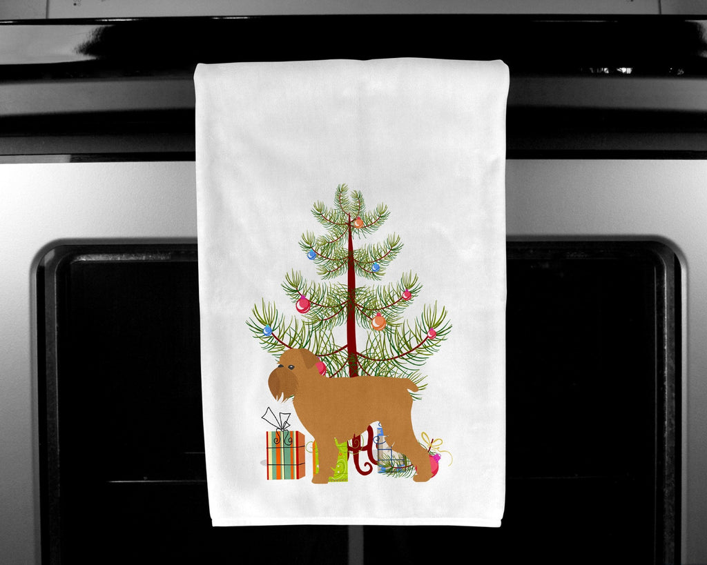 Brussels Griffon Merry Christmas Tree Kitchen Towel Set of 2 White Dish Towels Decorative Bathroom Hand towel for Hand, Face, Hair, Yoga, Tea, Dishcloth, 19 X 28", White