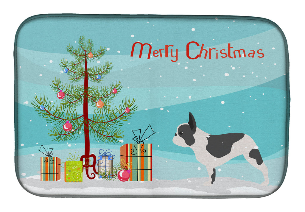 French Bulldog Merry Christmas Tree Dish Drying Mat Absorbent Dish Drying Mat Pad for Kitchen Counter Dish Drainer Mat for Countertop, 14 x 21", Multicolor
