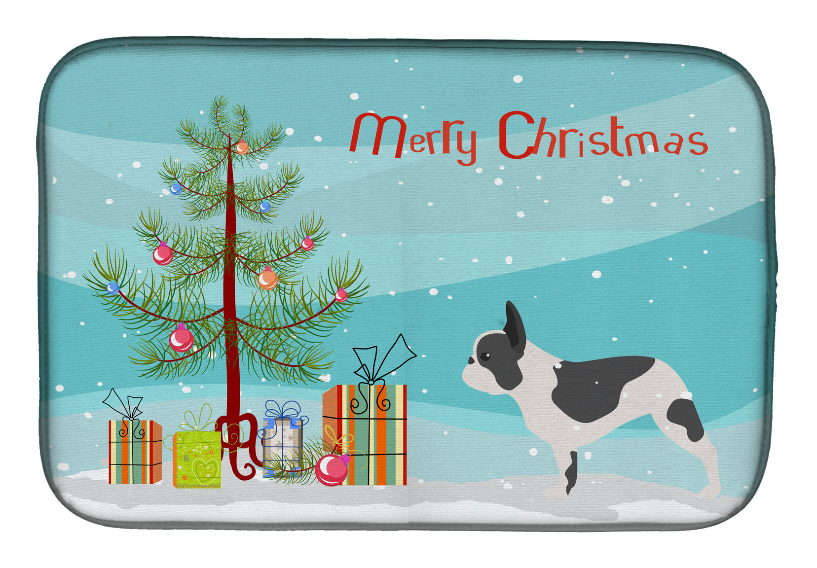 French Bulldog Merry Christmas Tree Dish Drying Mat Absorbent Dish Drying Mat Pad for Kitchen Counter Dish Drainer Mat for Countertop, 14 x 21", Multicolor