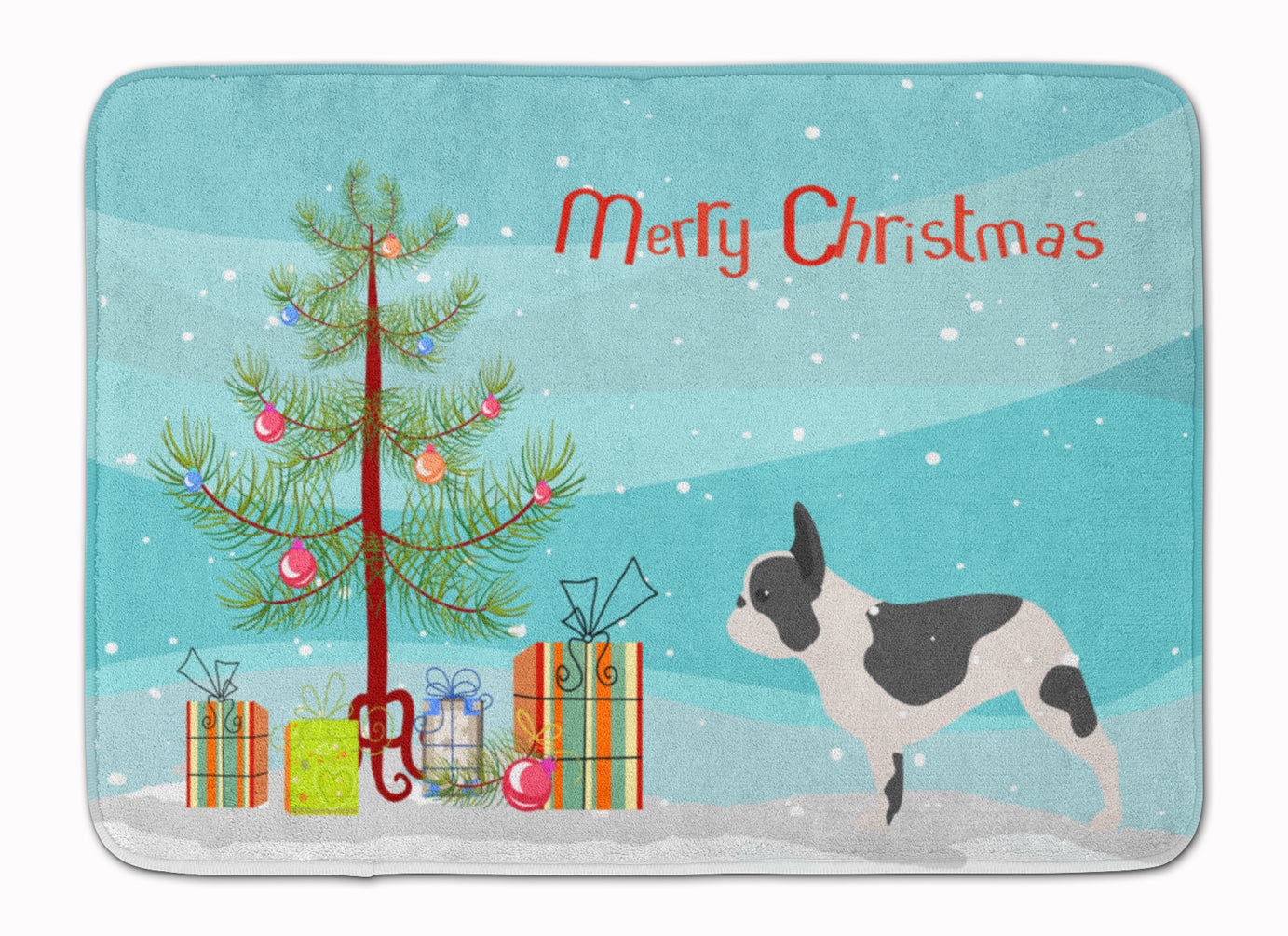 French Bulldog Merry Christmas Tree Memory Foam Kitchen Mat Machine Washable Anti-Fatigue Cushion Comfort Bath or Kitchen Rug