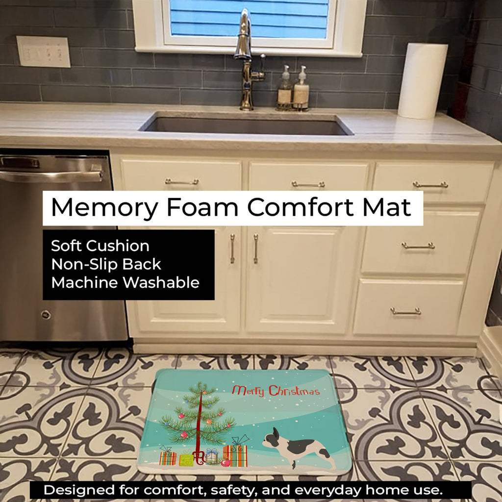 French Bulldog Merry Christmas Tree Memory Foam Kitchen Mat Machine Washable Anti-Fatigue Cushion Comfort Bath or Kitchen Rug