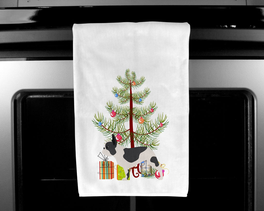 French Bulldog Merry Christmas Tree Kitchen Towel Set of 2 White Dish Towels Decorative Bathroom Hand towel for Hand, Face, Hair, Yoga, Tea, Dishcloth, 19 X 28", White