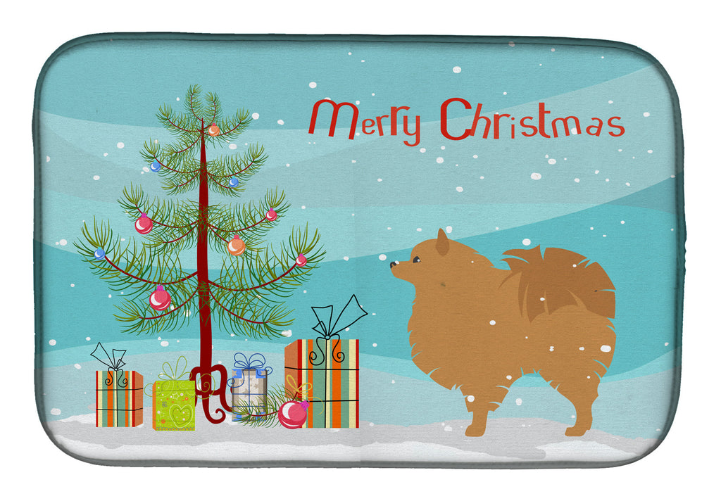 Pomeranian Merry Christmas Tree Dish Drying Mat Absorbent Dish Drying Mat Pad for Kitchen Counter Dish Drainer Mat for Countertop, 14 x 21", Multicolor
