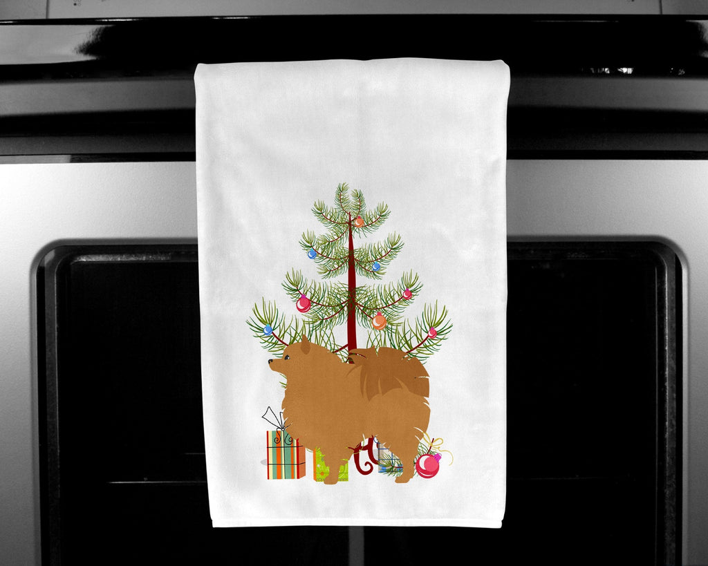 Pomeranian Merry Christmas Tree Kitchen Towel Set of 2 White Dish Towels Decorative Bathroom Hand towel for Hand, Face, Hair, Yoga, Tea, Dishcloth, 19 X 28", White
