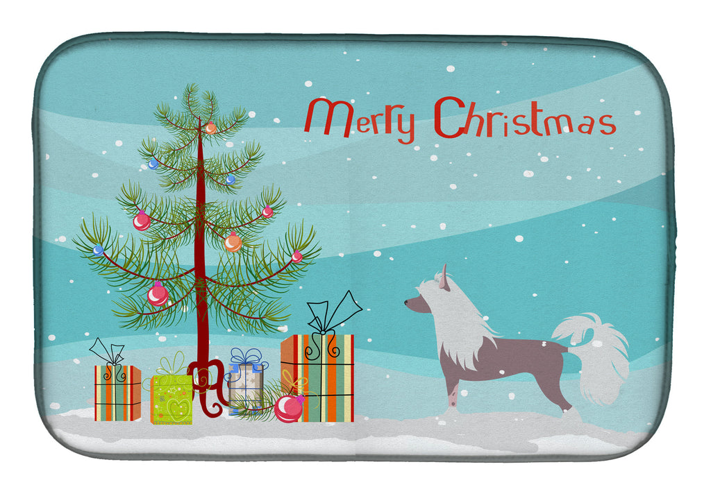 Chinese Crested Merry Christmas Tree Dish Drying Mat Absorbent Dish Drying Mat Pad for Kitchen Counter Dish Drainer Mat for Countertop, 14 x 21", Multicolor