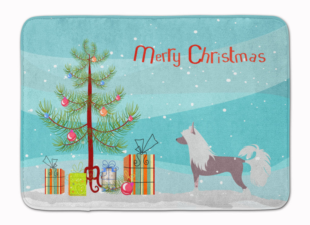 Chinese Crested Merry Christmas Tree Memory Foam Kitchen Mat Machine Washable Anti-Fatigue Cushion Comfort Bath or Kitchen Rug
