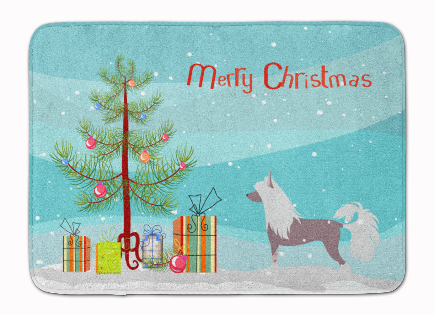 Chinese Crested Merry Christmas Tree Memory Foam Kitchen Mat Machine Washable Anti-Fatigue Cushion Comfort Bath or Kitchen Rug