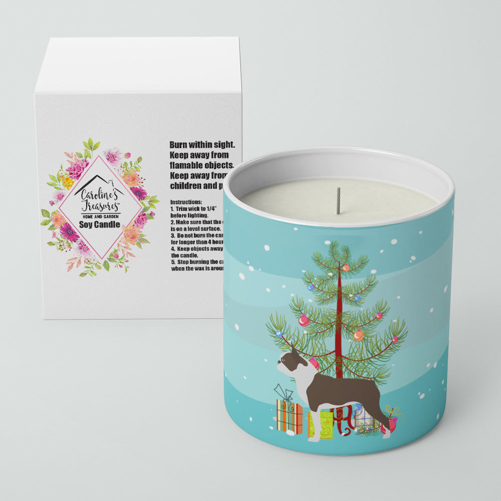 Boston Terrier Merry Christmas Tree Decorative Soy Candle Nature Soy Wax Essential Oil Home Decor Ideal for Bedroom Kitchen Bath Office Gift, 10 oz
