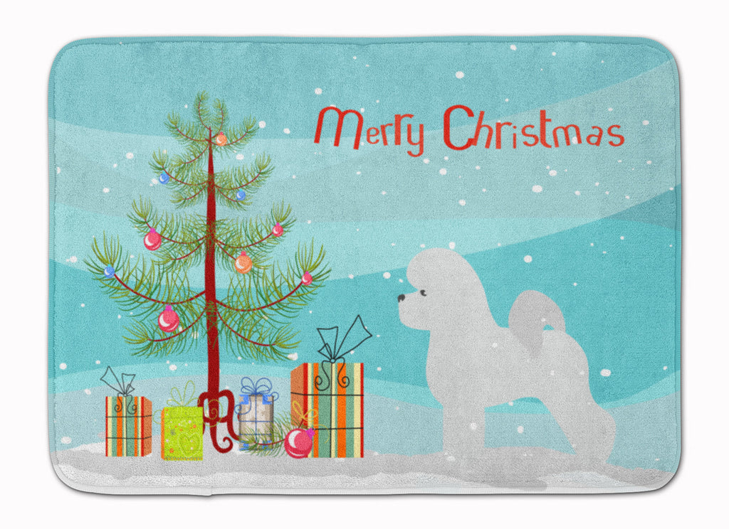 Bichon Frise Merry Christmas Tree Memory Foam Kitchen Mat Machine Washable Anti-Fatigue Cushion Comfort Bath or Kitchen Rug