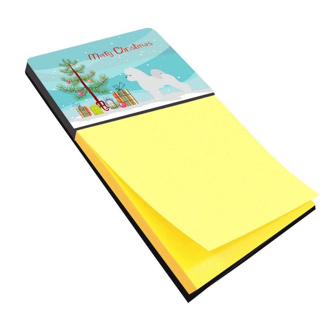 Bichon Frise Merry Christmas Tree Watercolor Sticky Note Holder Refillable Dispenser Desk Accessory 3x3 Pad Gift