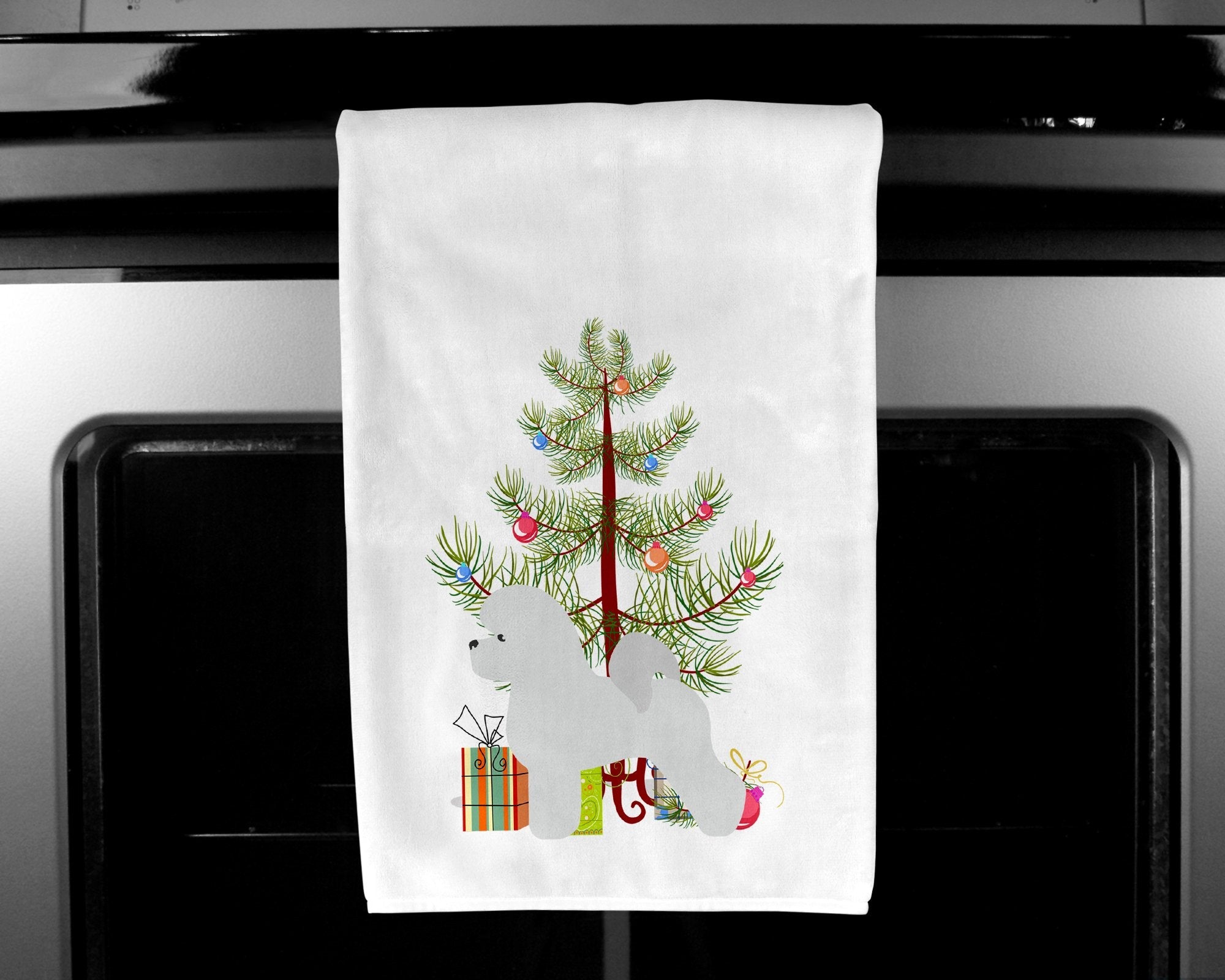 Bichon Frise Merry Christmas Tree Kitchen Towel Set of 2 White Dish Towels Decorative Bathroom Hand towel for Hand, Face, Hair, Yoga, Tea, Dishcloth, 19 X 28", White