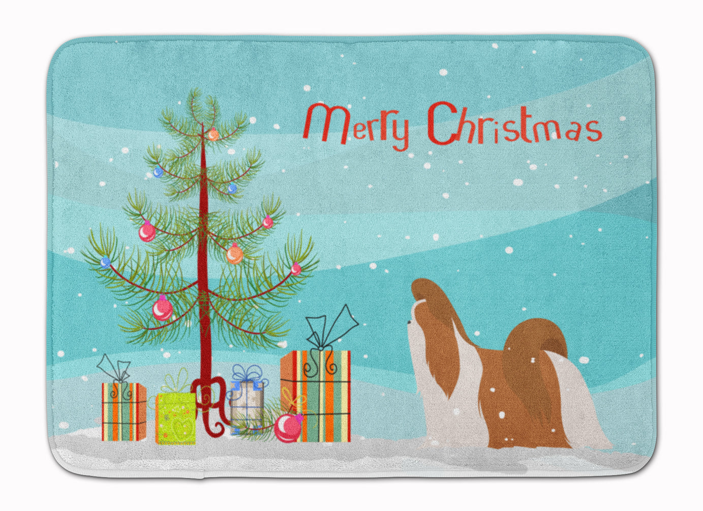 Shih Tzu Merry Christmas Tree Memory Foam Kitchen Mat Machine Washable Anti-Fatigue Cushion Comfort Bath or Kitchen Rug
