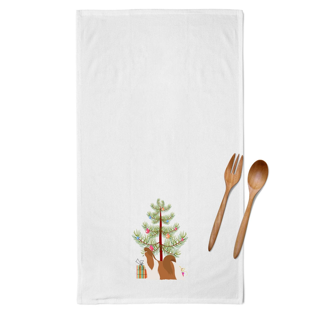 Shih Tzu Merry Christmas Tree Kitchen Towel Set of 2 White Dish Towels Decorative Bathroom Hand towel for Hand, Face, Hair, Yoga, Tea, Dishcloth, 19 X 28", White