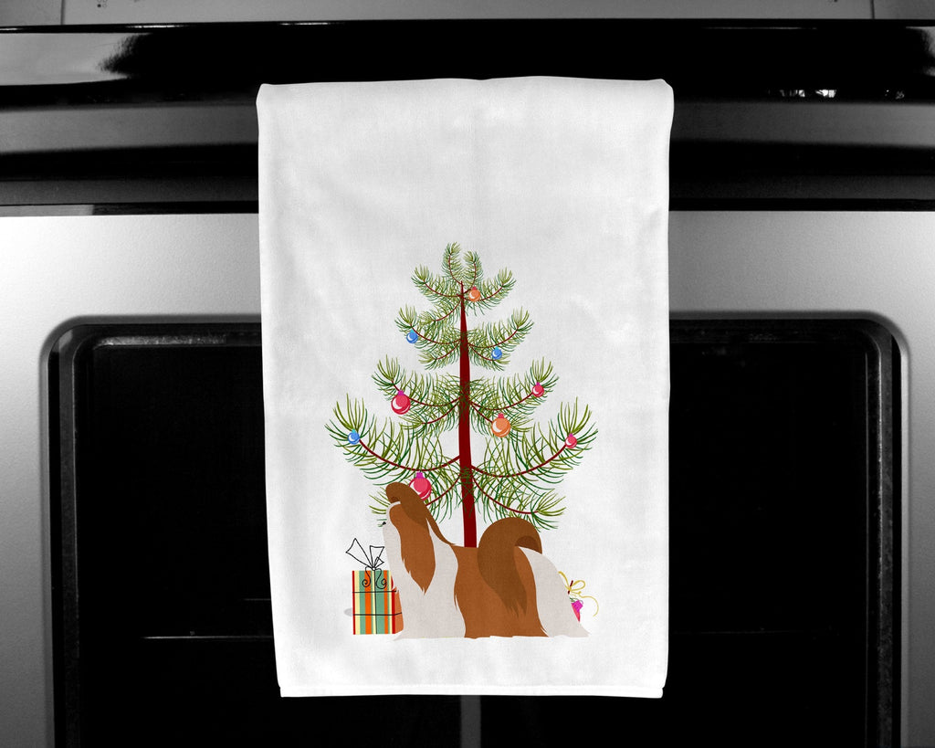 Shih Tzu Merry Christmas Tree Kitchen Towel Set of 2 White Dish Towels Decorative Bathroom Hand towel for Hand, Face, Hair, Yoga, Tea, Dishcloth, 19 X 28", White