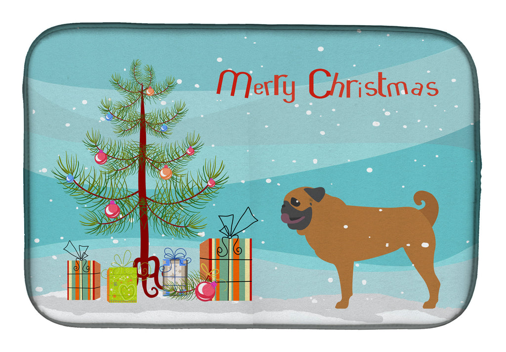 Pug Merry Christmas Tree Dish Drying Mat Absorbent Dish Drying Mat Pad for Kitchen Counter Dish Drainer Mat for Countertop, 14 x 21", Multicolor
