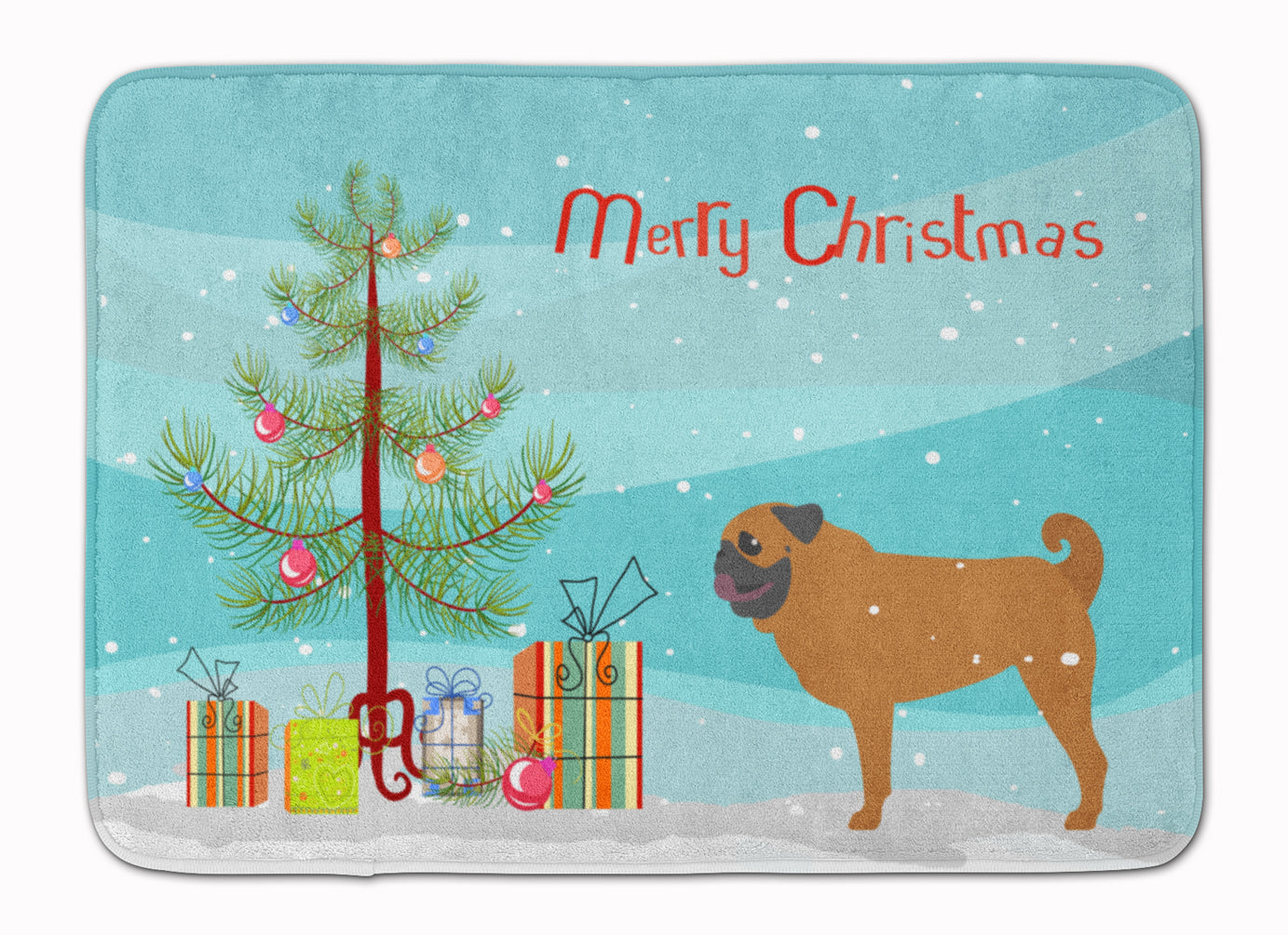 Pug Merry Christmas Tree Memory Foam Kitchen Mat Machine Washable Anti-Fatigue Cushion Comfort Bath or Kitchen Rug