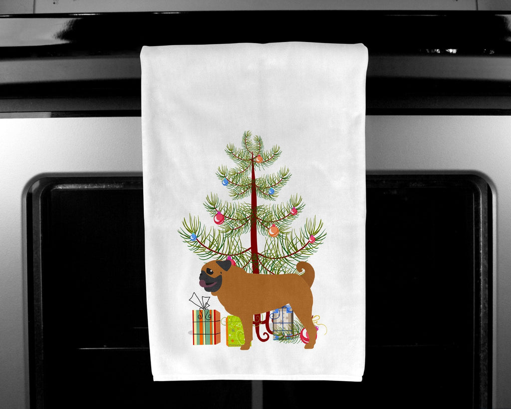 Pug Merry Christmas Tree Kitchen Towel Set of 2 White Dish Towels Decorative Bathroom Hand towel for Hand, Face, Hair, Yoga, Tea, Dishcloth, 19 X 28", White