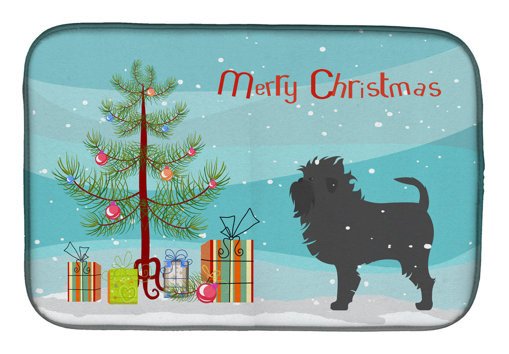 Affenpinscher Merry Christmas Tree Dish Drying Mat Absorbent Dish Drying Mat Pad for Kitchen Counter Dish Drainer Mat for Countertop, 14 x 21", Multicolor