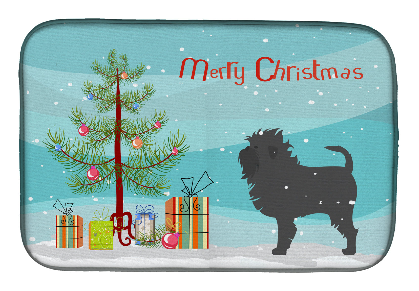 Affenpinscher Merry Christmas Tree Dish Drying Mat Absorbent Dish Drying Mat Pad for Kitchen Counter Dish Drainer Mat for Countertop, 14 x 21", Multicolor