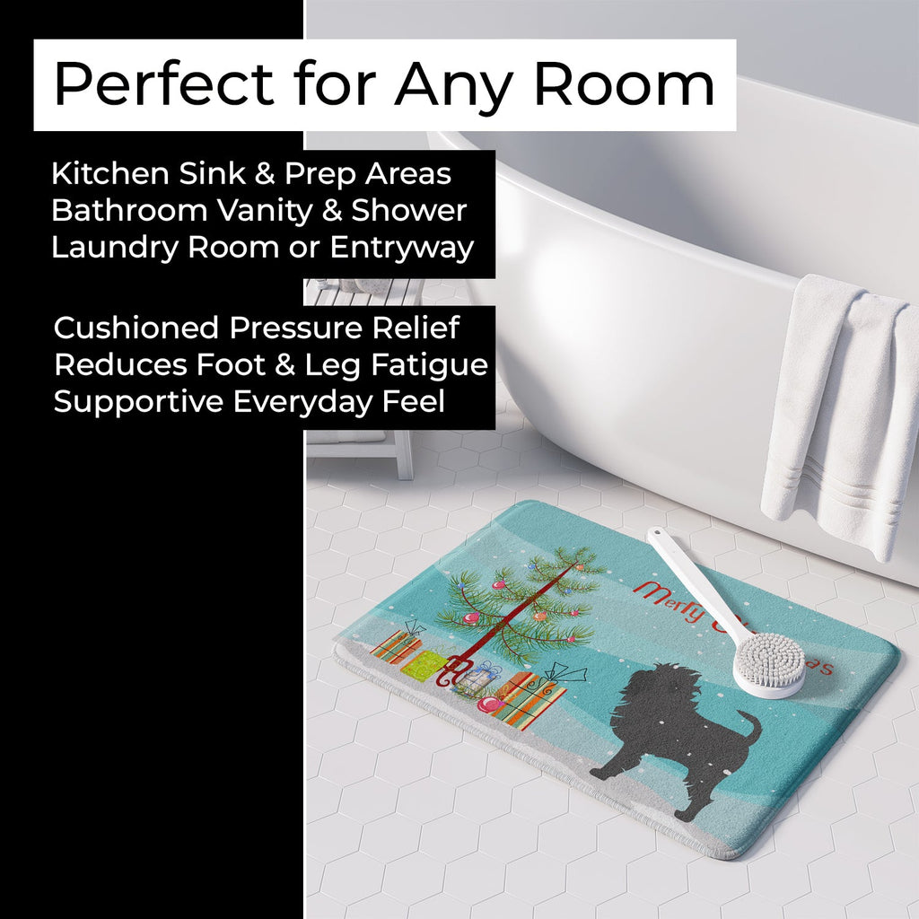Affenpinscher Merry Christmas Tree Memory Foam Kitchen Mat Machine Washable Anti-Fatigue Cushion Comfort Bath or Kitchen Rug