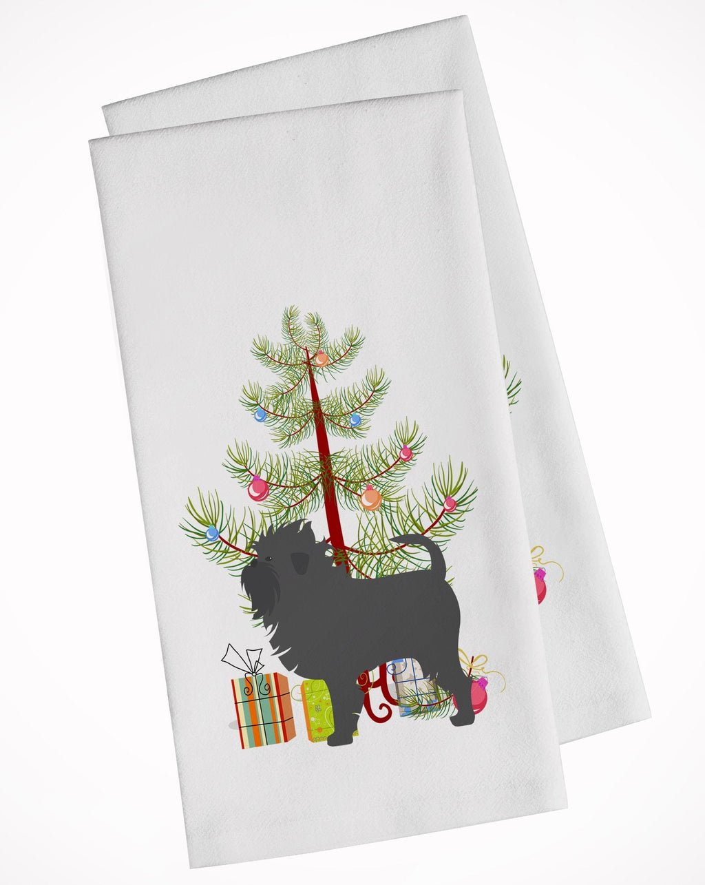 Affenpinscher Merry Christmas Tree Kitchen Towel Set of 2 White Dish Towels Decorative Bathroom Hand towel for Hand, Face, Hair, Yoga, Tea, Dishcloth, 19 X 28", White