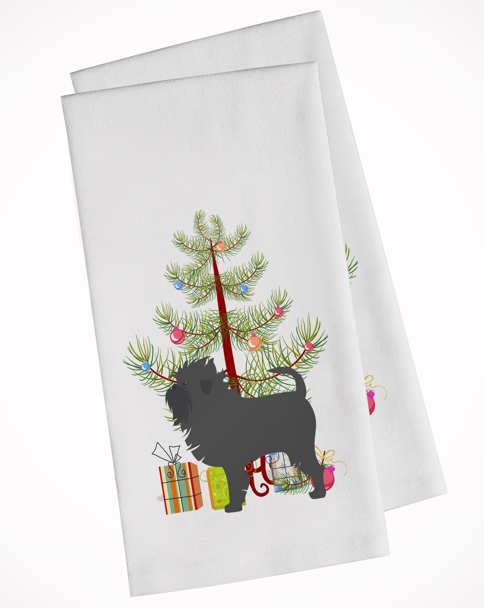 Affenpinscher Merry Christmas Tree Kitchen Towel Set of 2 White Dish Towels Decorative Bathroom Hand towel for Hand, Face, Hair, Yoga, Tea, Dishcloth, 19 X 28", White