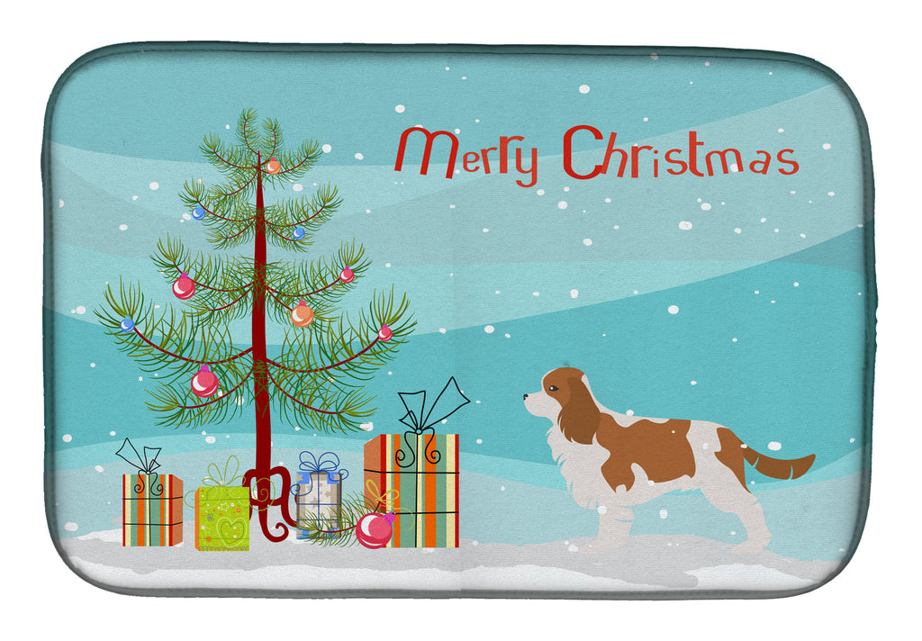 Cavalier King Charles Spaniel Merry Christmas Tree Dish Drying Mat Absorbent Dish Drying Mat Pad for Kitchen Counter Dish Drainer Mat for Countertop, 14 x 21", Multicolor