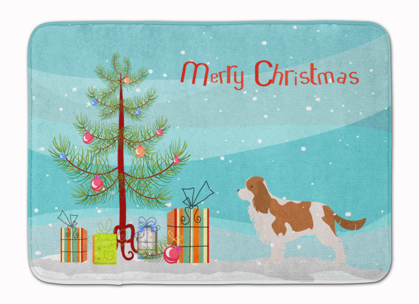 Cavalier King Charles Spaniel Merry Christmas Tree Memory Foam Kitchen Mat Machine Washable Anti-Fatigue Cushion Comfort Bath or Kitchen Rug