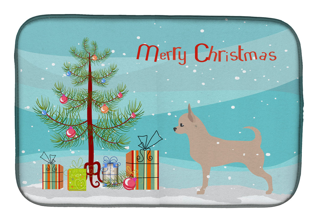 Chihuahua Merry Christmas Tree Dish Drying Mat Absorbent Dish Drying Mat Pad for Kitchen Counter Dish Drainer Mat for Countertop, 14 x 21", Multicolor