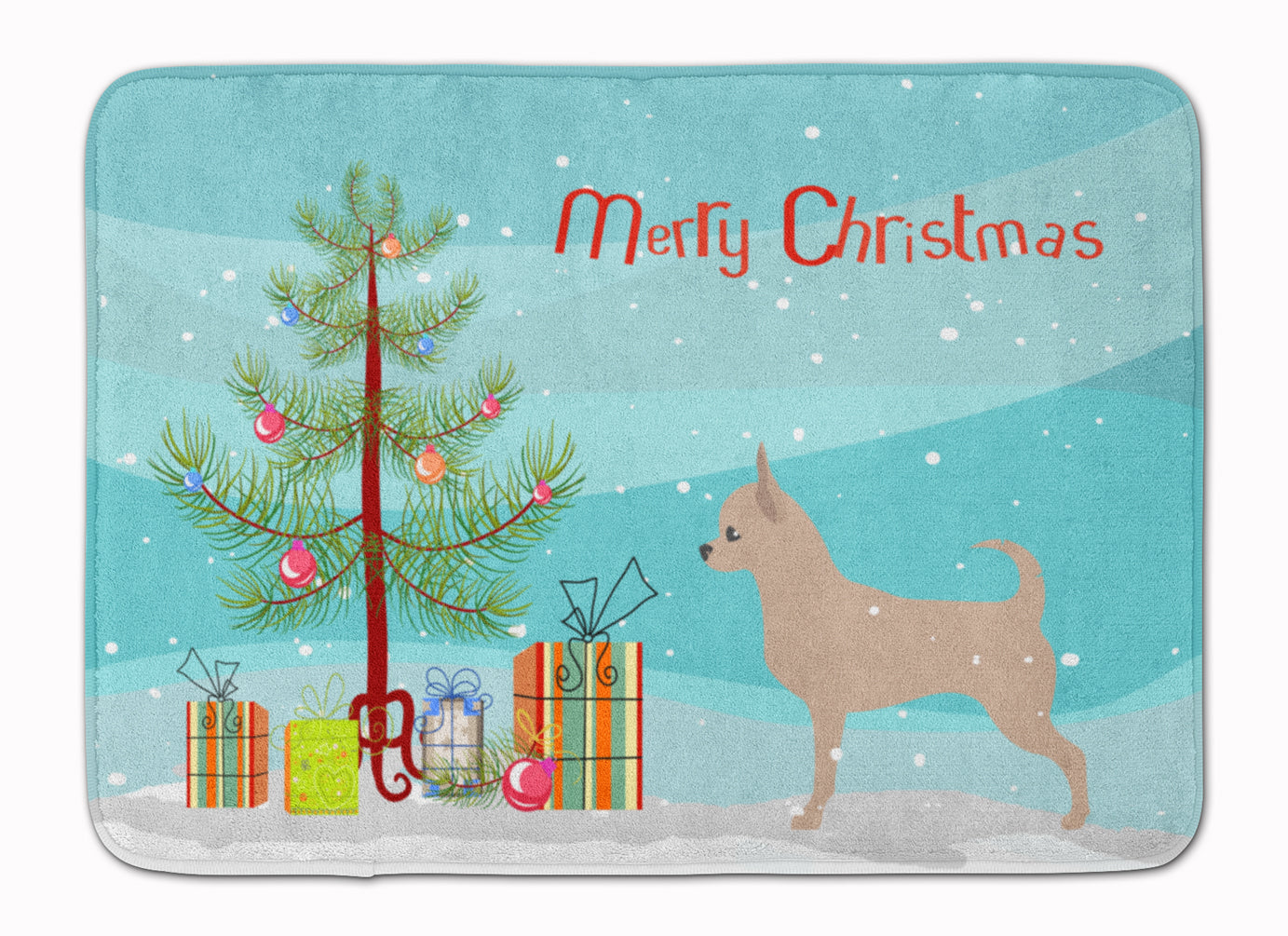 Chihuahua Merry Christmas Tree Memory Foam Kitchen Mat Machine Washable Anti-Fatigue Cushion Comfort Bath or Kitchen Rug