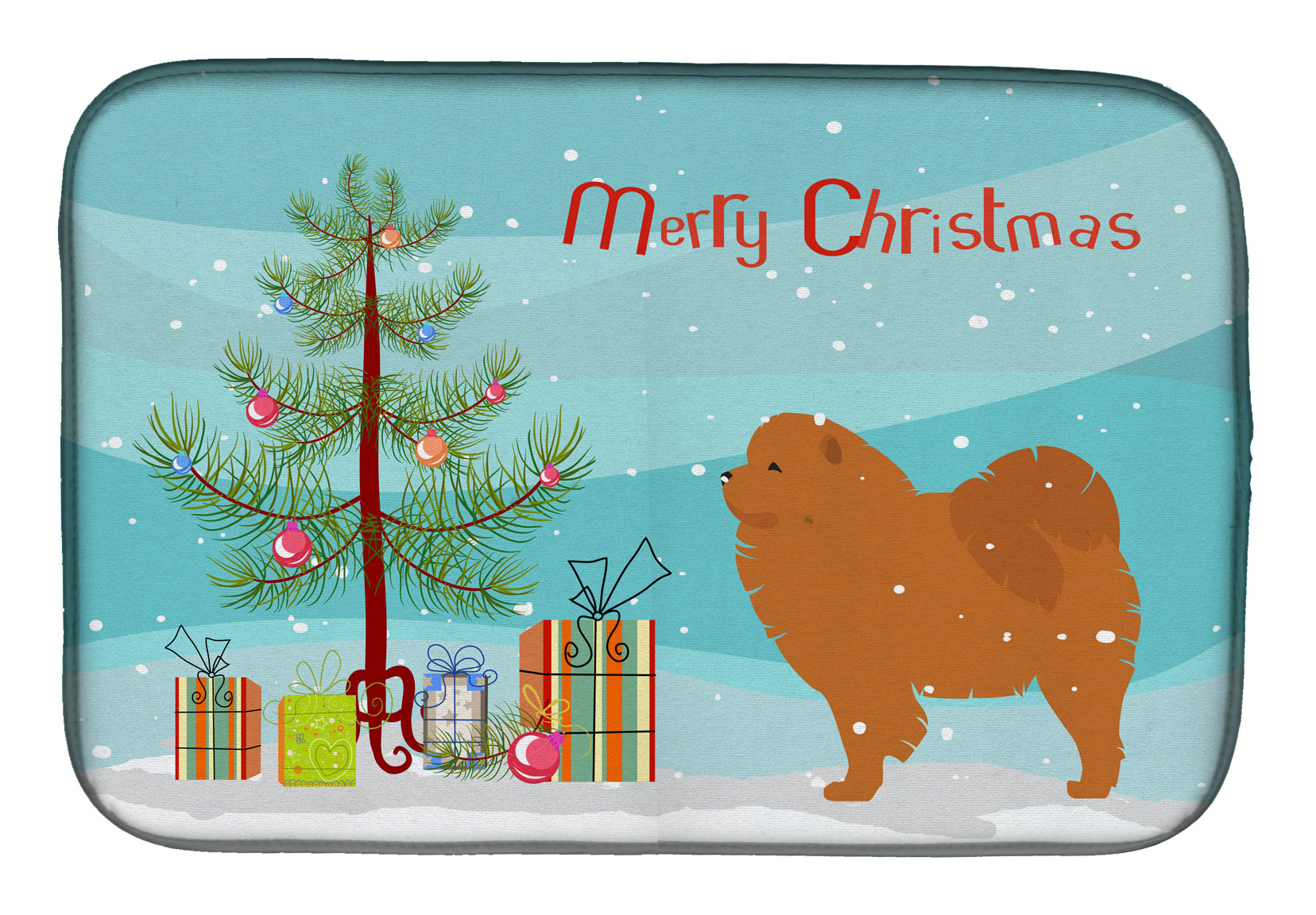 Chow Chow Merry Christmas Tree Dish Drying Mat Absorbent Dish Drying Mat Pad for Kitchen Counter Dish Drainer Mat for Countertop, 14 x 21", Multicolor
