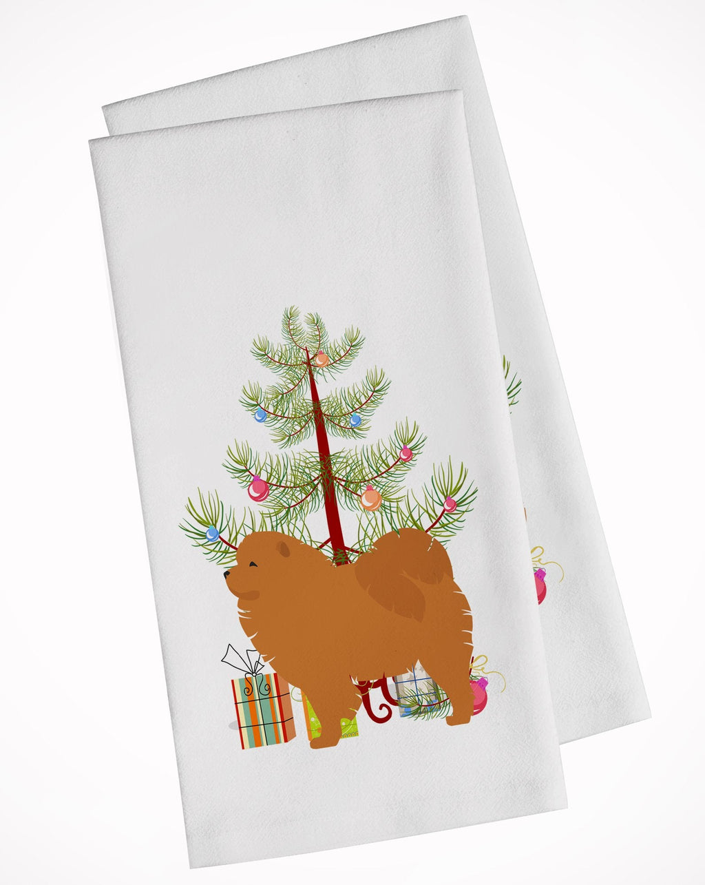 Chow Chow Merry Christmas Tree Kitchen Towel Set of 2 White Dish Towels Decorative Bathroom Hand towel for Hand, Face, Hair, Yoga, Tea, Dishcloth, 19 X 28", White