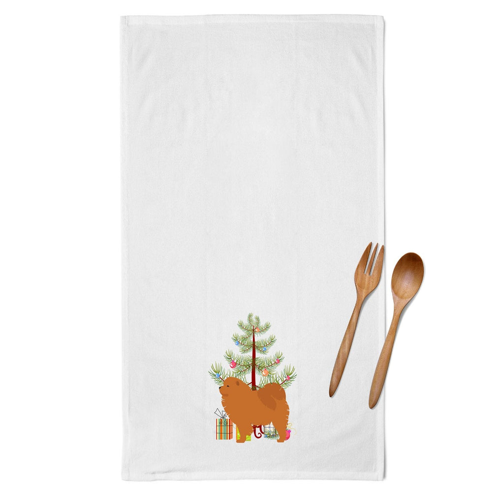 Chow Chow Merry Christmas Tree Kitchen Towel Set of 2 White Dish Towels Decorative Bathroom Hand towel for Hand, Face, Hair, Yoga, Tea, Dishcloth, 19 X 28", White