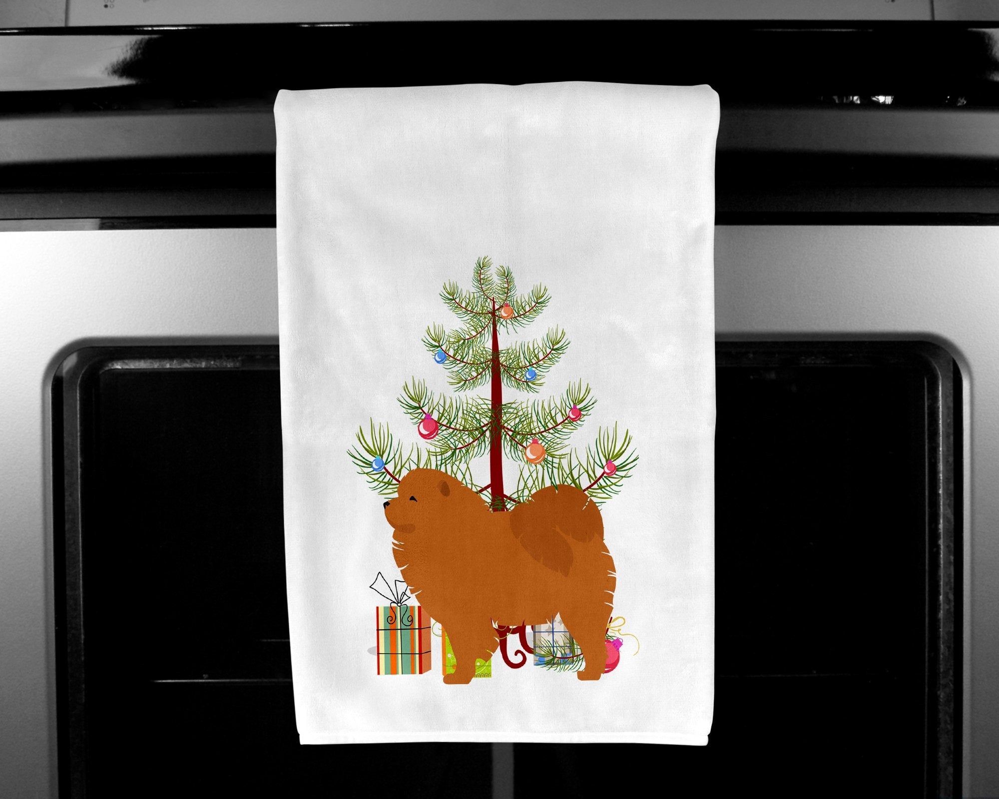 Chow Chow Merry Christmas Tree Kitchen Towel Set of 2 White Dish Towels Decorative Bathroom Hand towel for Hand, Face, Hair, Yoga, Tea, Dishcloth, 19 X 28", White
