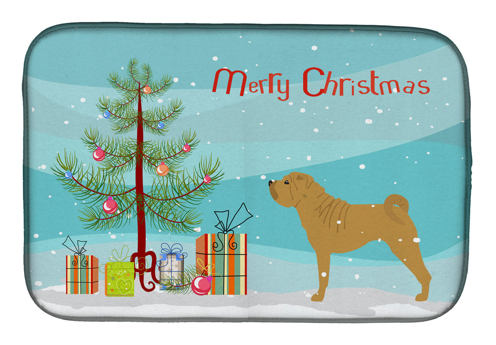 Shar Pei Merry Christmas Tree Dish Drying Mat Absorbent Dish Drying Mat Pad for Kitchen Counter Dish Drainer Mat for Countertop, 14 x 21", Multicolor