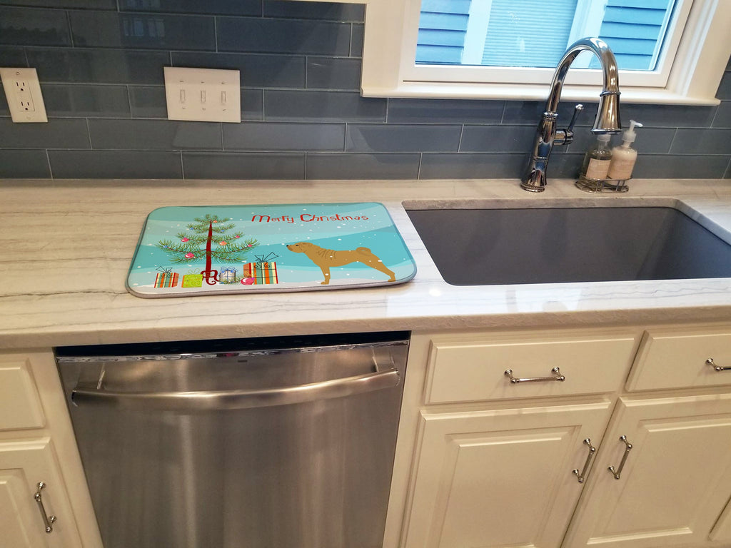Shar Pei Merry Christmas Tree Dish Drying Mat Absorbent Dish Drying Mat Pad for Kitchen Counter Dish Drainer Mat for Countertop, 14 x 21", Multicolor