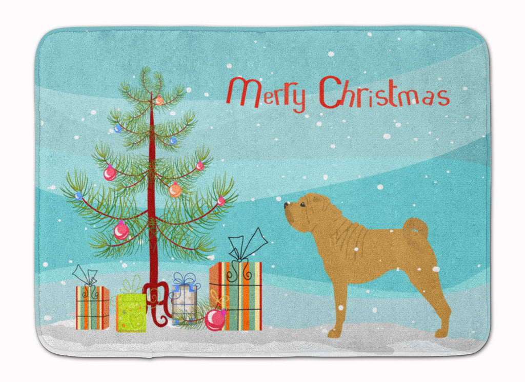 Shar Pei Merry Christmas Tree Memory Foam Kitchen Mat Machine Washable Anti-Fatigue Cushion Comfort Bath or Kitchen Rug
