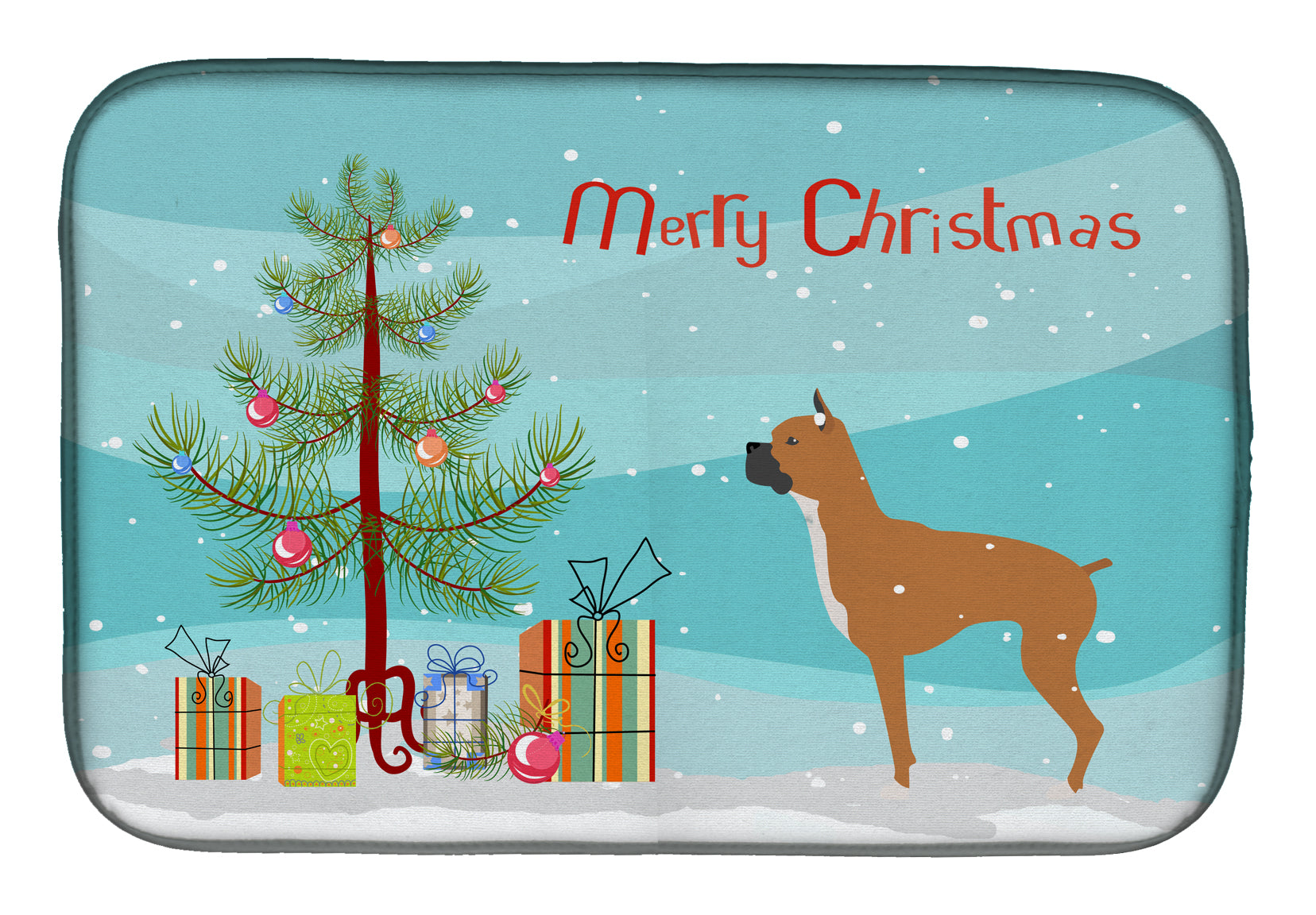 Boxer Merry Christmas Tree Dish Drying Mat Absorbent Dish Drying Mat Pad for Kitchen Counter Dish Drainer Mat for Countertop, 14 x 21", Multicolor