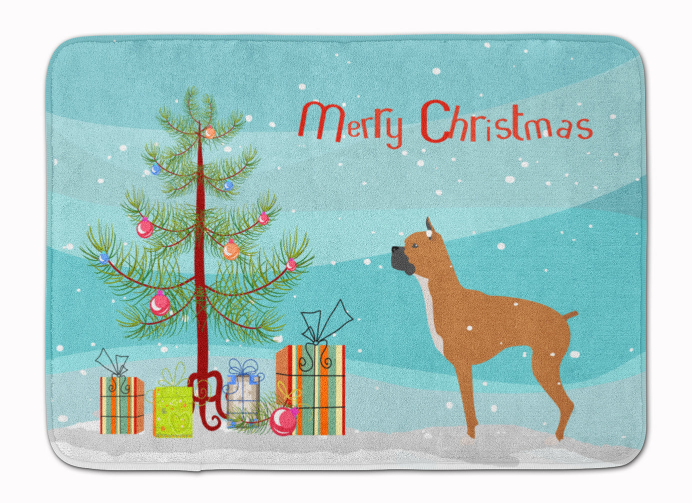 Boxer Merry Christmas Tree Memory Foam Kitchen Mat Machine Washable Anti-Fatigue Cushion Comfort Bath or Kitchen Rug