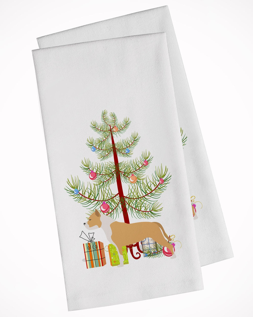 Staffordshire Bull Terrier Merry Christmas Tree Kitchen Towel Set of 2 White Dish Towels Decorative Bathroom Hand towel for Hand, Face, Hair, Yoga, Tea, Dishcloth, 19 X 28", White