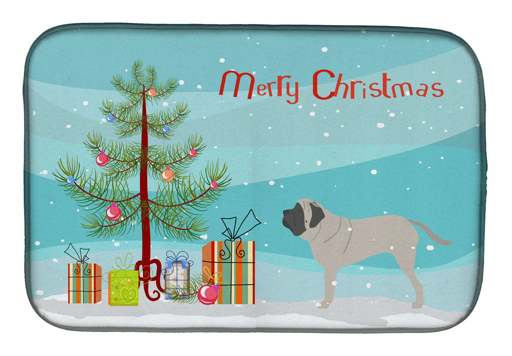 English Mastiff Merry Christmas Tree Dish Drying Mat Absorbent Dish Drying Mat Pad for Kitchen Counter Dish Drainer Mat for Countertop, 14 x 21", Multicolor